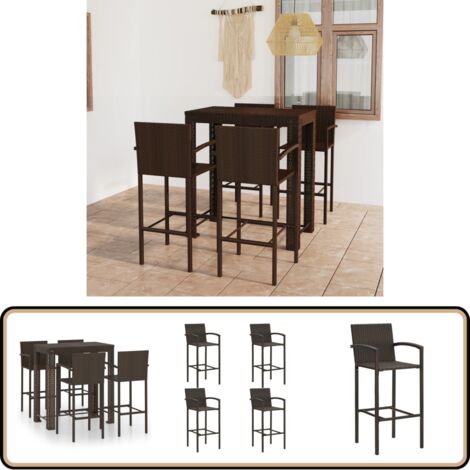 5-tlg. Garten-Bar-Set mit Armlehnen Poly Rattan Braun - Gartensets - Gartenbar - Outdoor Möbel - Rattan Gartenmöbel - Balkonmöbel