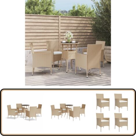 5-tlg. Garten-Bistro-Set mit Kissen Beige Poly Rattan - Gartensitzgruppe - Outdoor Möbel - Bistroset - Gartenmöbel - Polyrattan