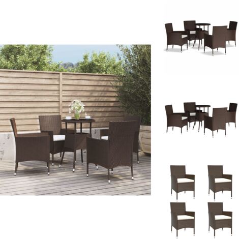 5-tlg. Garten-Bistro-Set mit Kissen Braun Poly Rattan - Gartensitzgruppe - Outdoor Möbel - Bistrotisch - Gartenstuhl - Polyrattan