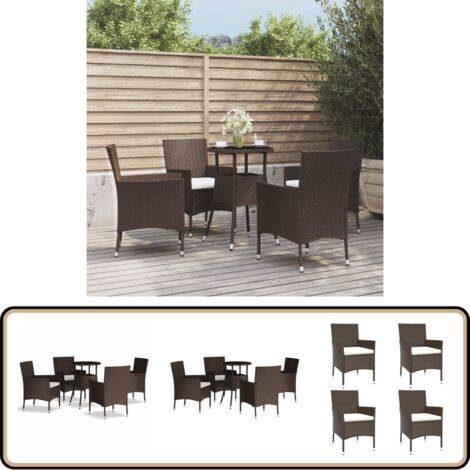 5-tlg. Garten-Bistro-Set mit Kissen Braun Poly Rattan - Gartensitzgruppe - Outdoor Möbel - Bistrotisch - Gartenstuhl - Polyrattan