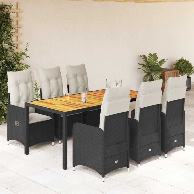 7-tlg. Garten-bistro-set Mit Kissen Schwarz Poly Rattan Vidaxl