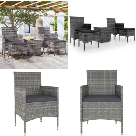 5-tlg. Garten-Bistro-Set Poly Rattan und Hartglas Grau - Gartensitzgruppe - Outdoor Esstisch - Gartenmöbel Set - Rattan Gartenmöbel - Graue Gartenmöbel - Home & Living