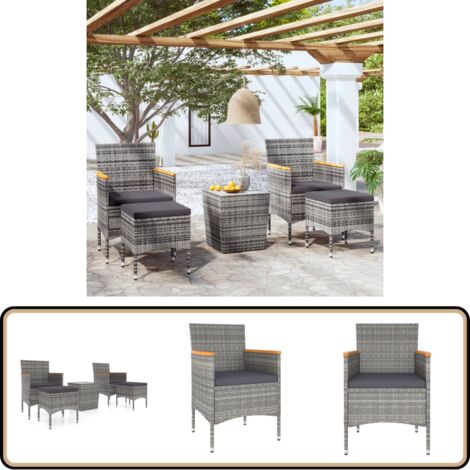 5-tlg. Garten-Bistro-Set Poly Rattan und Hartglas Grau - Gartensitzgruppe - Outdoor-Lounge - Gartenmöbel Set - Esstisch - Gartenstuhl