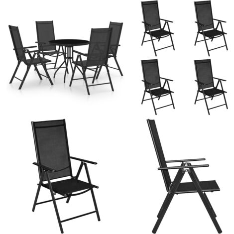 5-tlg. Garten-Essgruppe Aluminium und Textilene Schwarz - Gartensessel - Esstisch - Gartenmöbel Set - Outdoor Furniture - Alu Gartenmöbel - Home & Living