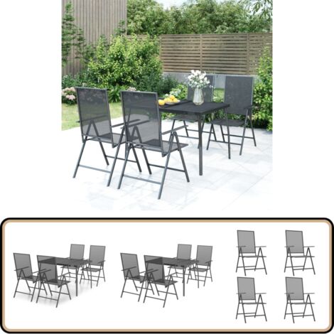 5-tlg. Garten-Essgruppe Anthrazit Stahl - Gartenmöbel - Essgruppen - Gartentisch - Gartenstühle - Balkonmöbel