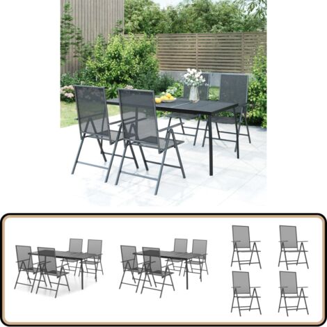 5-tlg. Garten-Essgruppe Anthrazit Stahl - Gartenmöbel - Essgruppen - Gartentisch - Gartenstühle - Stahlausstattung