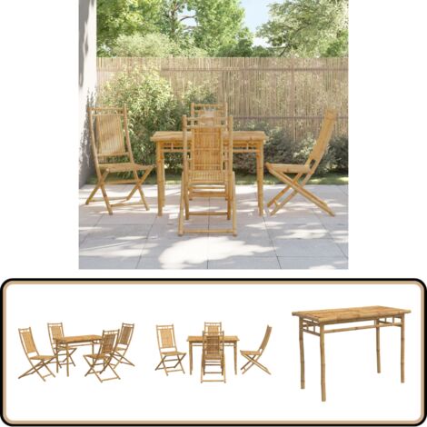 5-tlg. Garten-Essgruppe Bambus - Bambus Gartenset - Gartenmöbel Set - Esstisch - Gartenstühle - Balkon Möbel