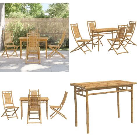 5-tlg. Garten-Essgruppe Bambus - Bambus Gartenset - Gartenmöbel Set - Esstisch - Gartenstühle - Balkon Möbel - Home & Living