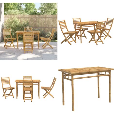 5-tlg. Garten-Essgruppe Bambus - Bambus Gartenset - Gartenmöbel Set - Esstisch - Gartenstühle - Outdoor Möbel - Home & Living