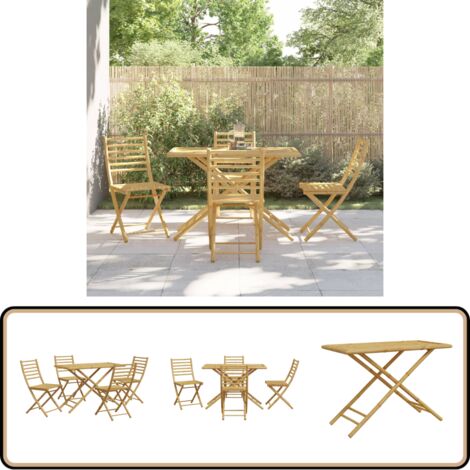 5-tlg. Garten-Essgruppe Bambus - Gartentisch - Gartenstühle - Essgruppe - Bambus Möbel - Gartenmöbel Set
