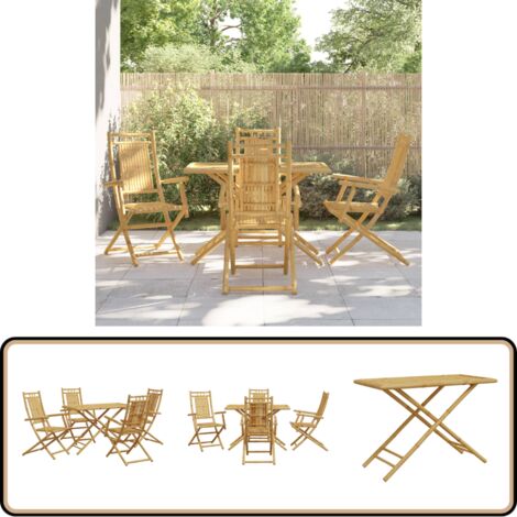 5-tlg. Garten-Essgruppe Bambus - Gartentisch - Gartenstühle - Essgruppe - Bambus Möbel - Outdoor Möbel