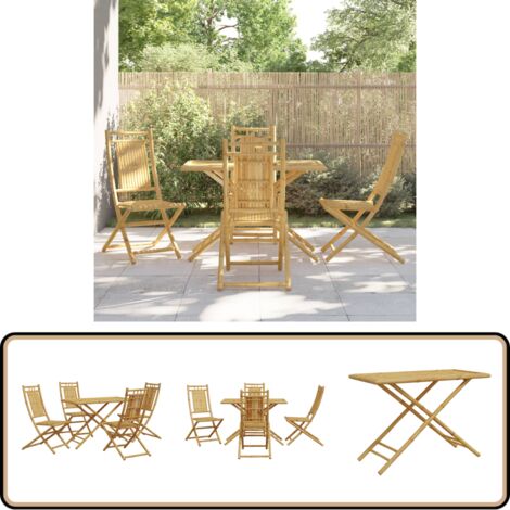 5-tlg. Garten-Essgruppe Bambus - Gartentisch - Gartenstuhl - Bambus Möbel - Outdoor Essbereich - Terrassenmöbeln