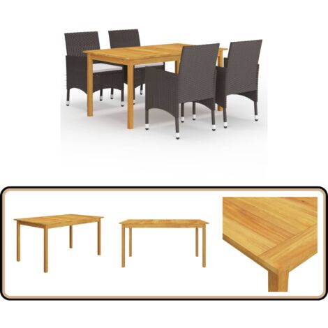 5-tlg. Garten-Essgruppe Braun - Gartenmöbel - Essgruppe - Holztisch - Rattanstühle - Outdoor Möbel