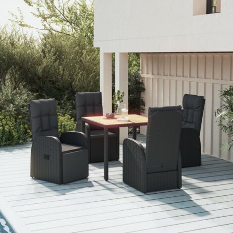 5-tlg. Garten-Essgruppe Gartenmöbel Set Terrassen/Balkon/Outdoor-Essgruppe mit Kissen Schwarz Poly Rattan ETHJ778760 BonneVie
