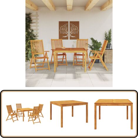 5-tlg. Garten-Essgruppe Massivholz Akazie - Gartenmöbel - Esstisch - Gartenstuhl - Akazienholz - Holztisch