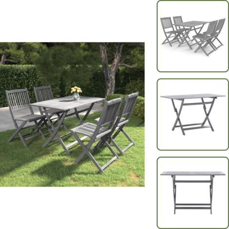 5-tlg. Garten-Essgruppe Massivholz Akazie Grau - Gartenmöbel - Esstisch - Holztisch - Akazienholz - Outdoor Möbel