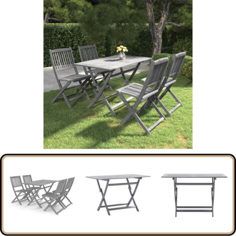 5-tlg. Garten-Essgruppe Massivholz Akazie Grau - Gartenmöbel - Esstisch - Holztisch - Akazienholz - Outdoor Möbel