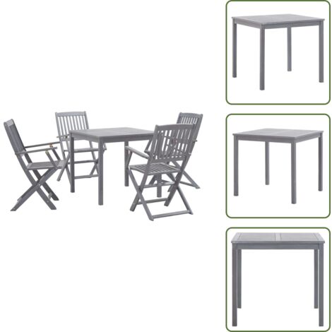 5-tlg. Garten-Essgruppe Massivholz Akazie Grau - Gartentisch - Gartenstuhl - Gartenmöbelset - Holztisch - Akzidenzholzmöbel