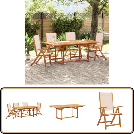 5-tlg. Garten-Essgruppe Massivholz Akazie und Textilene - Gartenmöbel - Essgruppe - Holztisch - Akasie - Gartenstühle