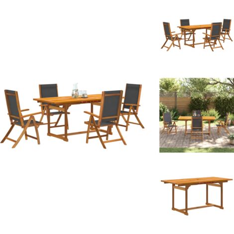 5-tlg. Garten-Essgruppe Massivholz Akazie und Textilene - Gartenmöbel - Essgruppe - Holztisch - Akazienholz - Gartenstuhl