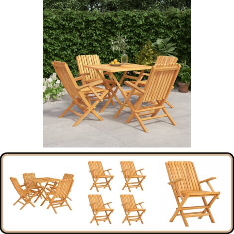 5-tlg. Garten-Essgruppe Massivholz Teak - Holztisch - Gartentisch - Essgruppe - Gartenmöbelset - Teakholz