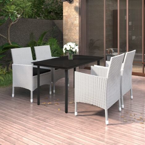 5-tlg. Garten-Essgruppe mit Auflagen Poly Rattan und Glas
