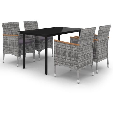 5-tlg. Garten-Essgruppe mit Auflagen Poly Rattan und Glas vidaXL