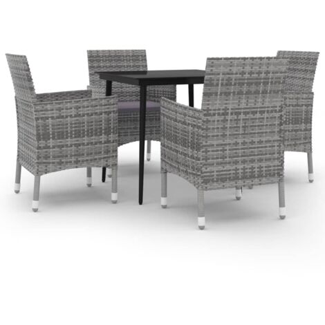 5-tlg. Garten-Essgruppe mit Auflagen Poly Rattan und Glas vidaXL