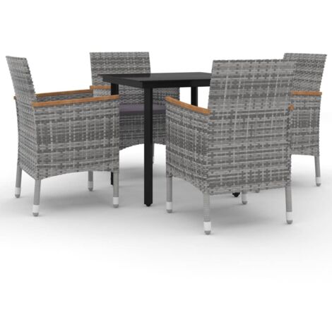 5-tlg. Garten-Essgruppe mit Auflagen Poly Rattan und Glas vidaXL