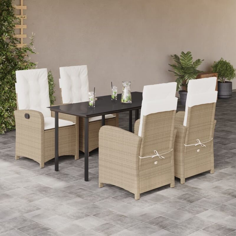 5-tlg. Garten-essgruppe Mit Kissen Beige Poly Rattan - Vidaxl