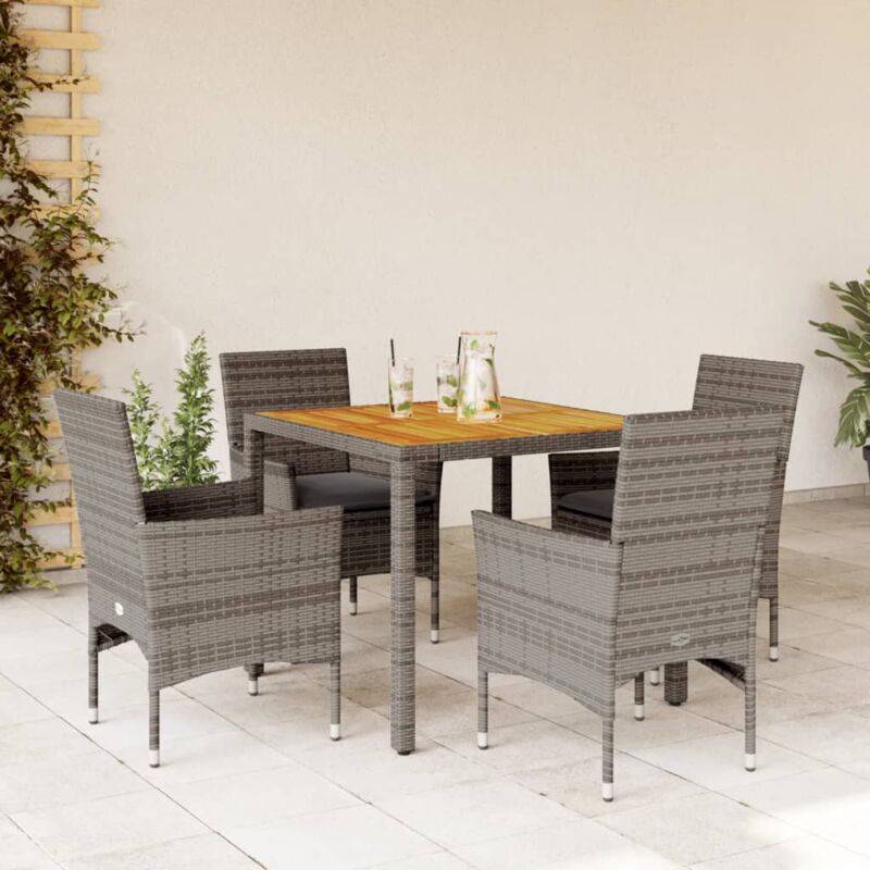 5-tlg. Garten-essgruppe Mit Kissen Grau Poly Rattan Akazie - Vidaxl