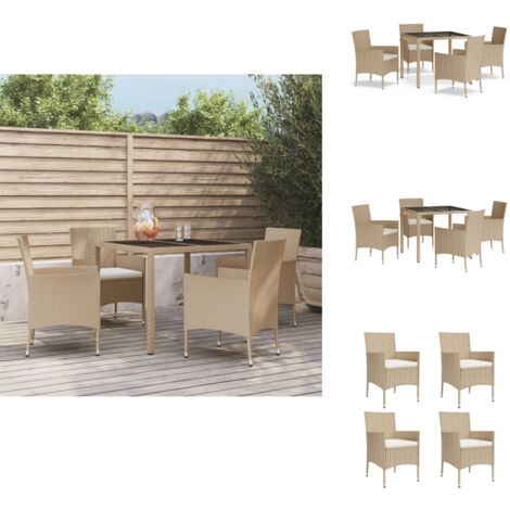5-tlg. Garten-Essgruppe mit Kissen Beige Poly Rattan - Gartensessel - Gartentisch - Outdoor Möbel - Gartenmöbelset - Polyrattan