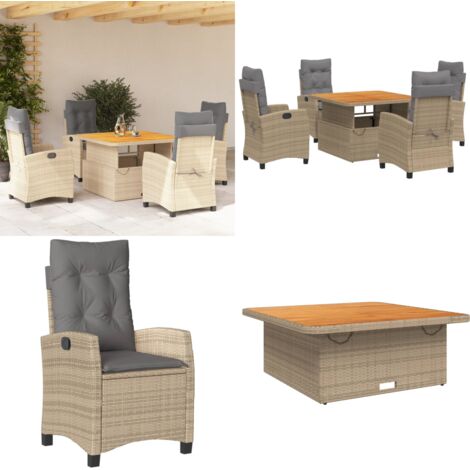 5-tlg. Garten-Essgruppe mit Kissen Beige Poly Rattan - Gartentisch - Sitzkissen
