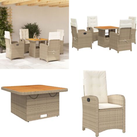 5-tlg. Garten-Essgruppe mit Kissen Beige Poly Rattan - Gartentisch - Sitzkissen