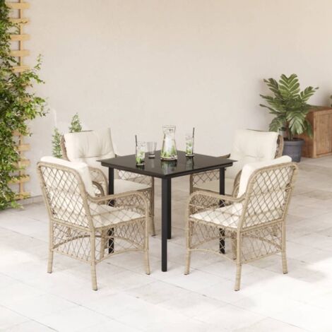 5-tlg. Garten-Essgruppe mit Kissen Beige Poly Rattan vidaXL
