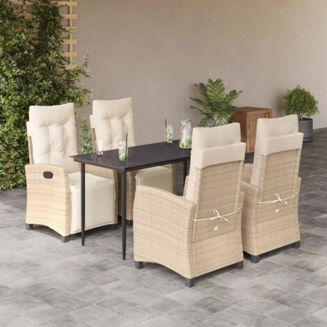 5-tlg. Garten-Essgruppe mit Kissen Beige Poly Rattan vidaXL