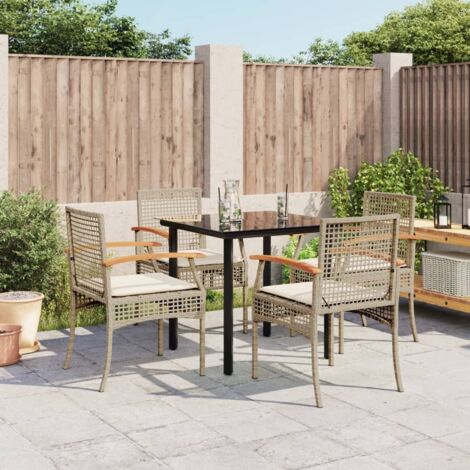 5-tlg. Garten-Essgruppe mit Kissen Beige Poly Rattan vidaXL62858