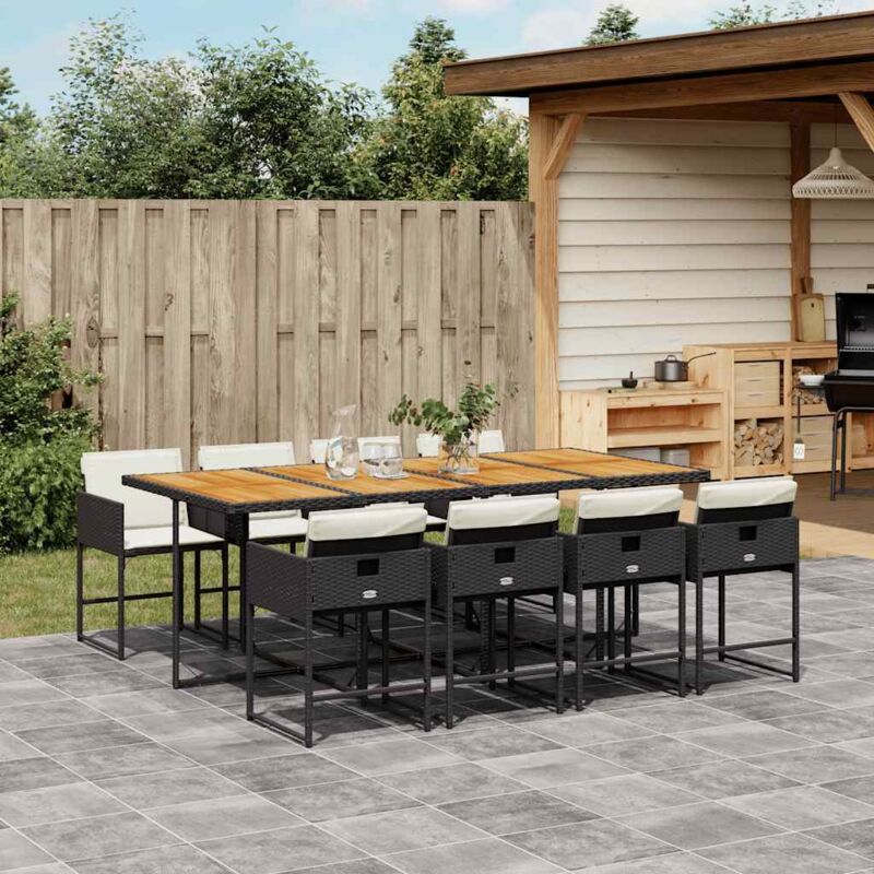 9-tlg. Garten-essgruppe Mit Kissen Schwarz Poly Rattan - Vidaxl