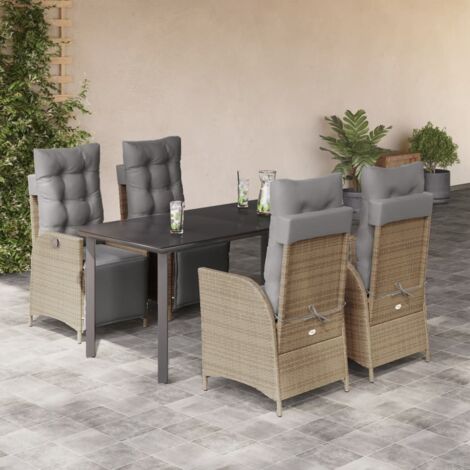 5-tlg. Garten-Essgruppe mit Kissen Beigemischung Poly Rattan vidaXL