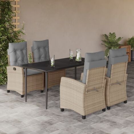 5-tlg. Garten-Essgruppe mit Kissen Beigemischung Poly Rattan vidaXL
