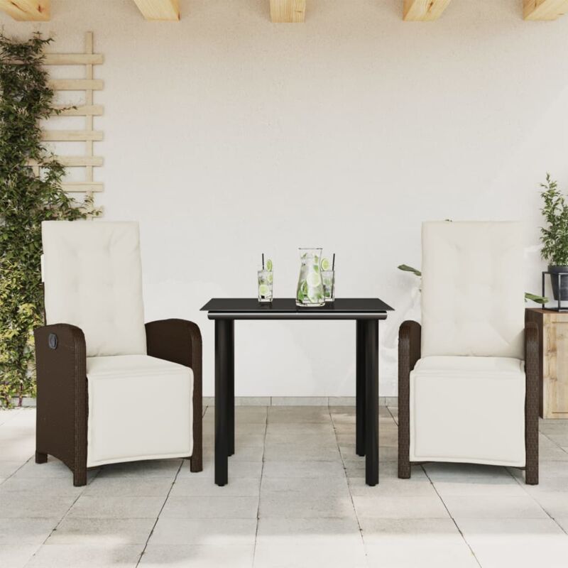 3-tlg. Bistro-set Mit Kissen Braun Poly Rattan - Vidaxl