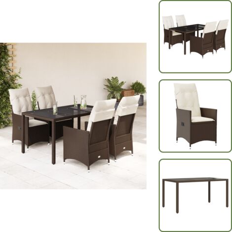 5-tlg. Garten-Essgruppe mit Kissen Braun Poly Rattan - Gartensessel - Gartenmöbel - Lounge Set - Outdoor Möbel - Rattan Sessel