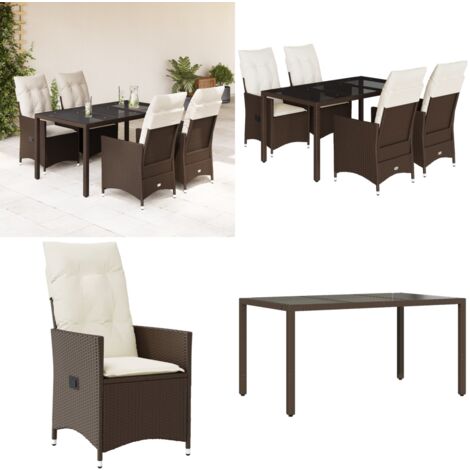 5-tlg. Garten-Essgruppe mit Kissen Braun Poly Rattan - Gartensessel - Gartenmöbel - Lounge Set - Outdoor Möbel - Rattan Sessel - Home & Living