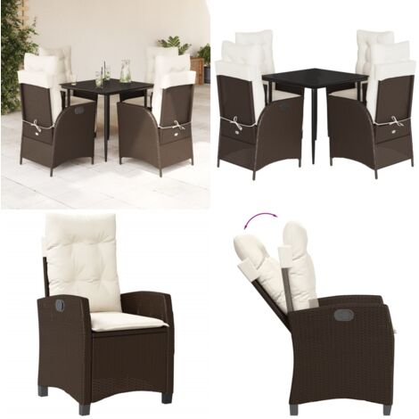 5-tlg. Garten-Essgruppe mit Kissen Braun Poly Rattan - Gartenstuhl - Gartentisch