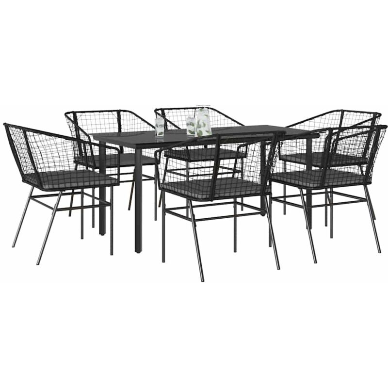 Vidaxl - 7-tlg. Garten-essgruppe Mit Kissen Schwarz Poly Rattan Glas