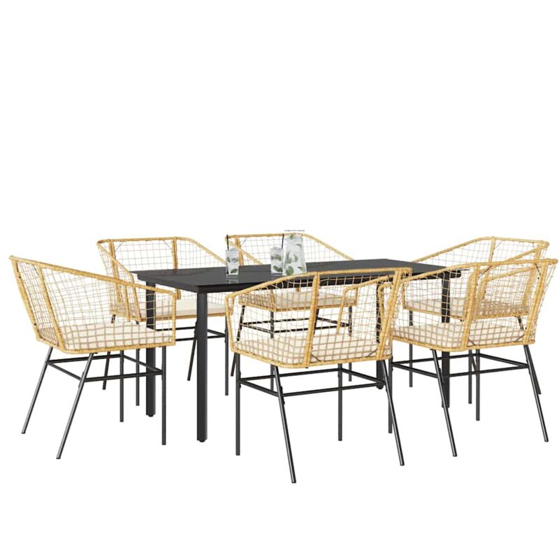7-tlg. Garten-essgruppe Mit Kissen Braun Poly Rattan Glas - Vidaxl