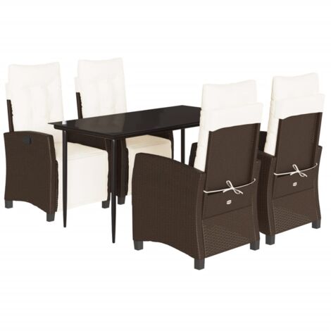 5-tlg. Garten-Essgruppe mit Kissen Braun Poly Rattan vidaXL