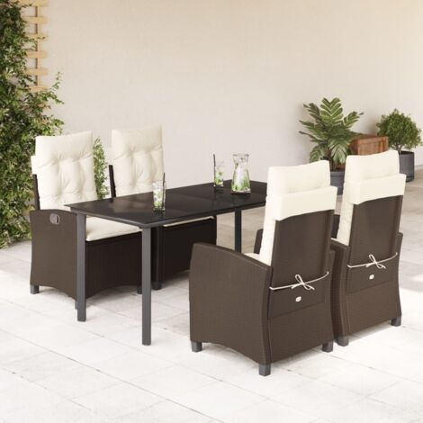 5-tlg. Garten-Essgruppe mit Kissen Braun Poly Rattan vidaXL