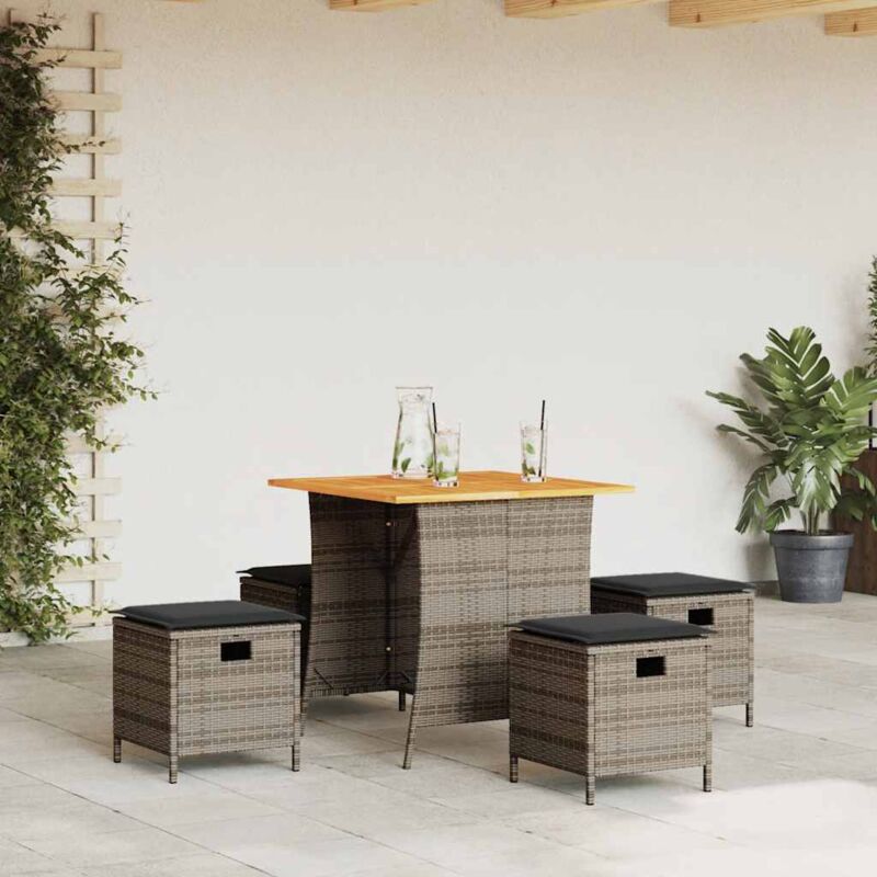 5-tlg. Garten-essgruppe Mit Kissen Grau Poly Rattan - Vidaxl