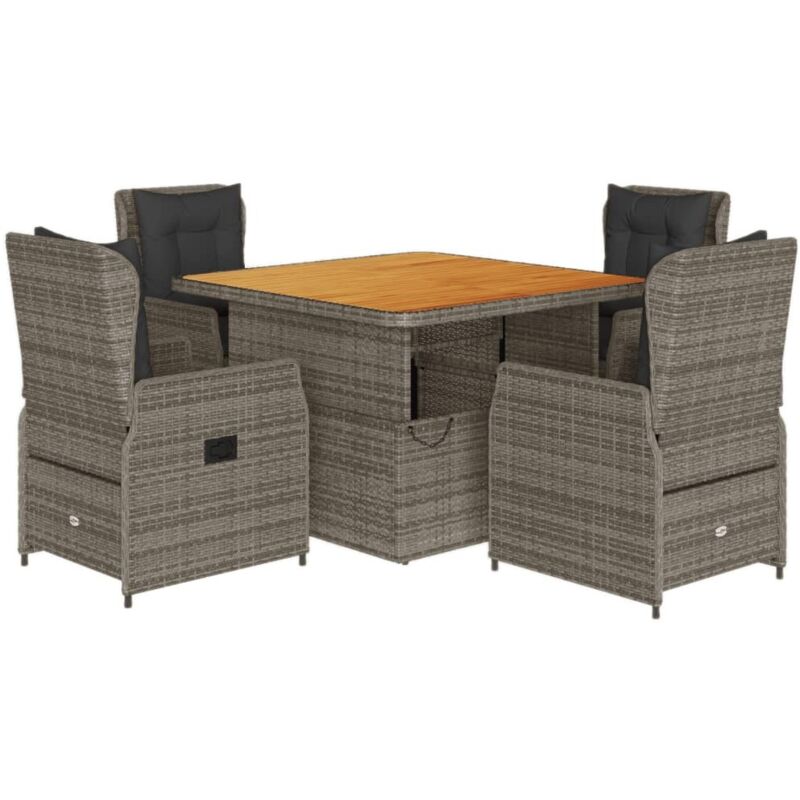 5-tlg. Garten-essgruppe Mit Kissen Grau Poly Rattan Vidaxl